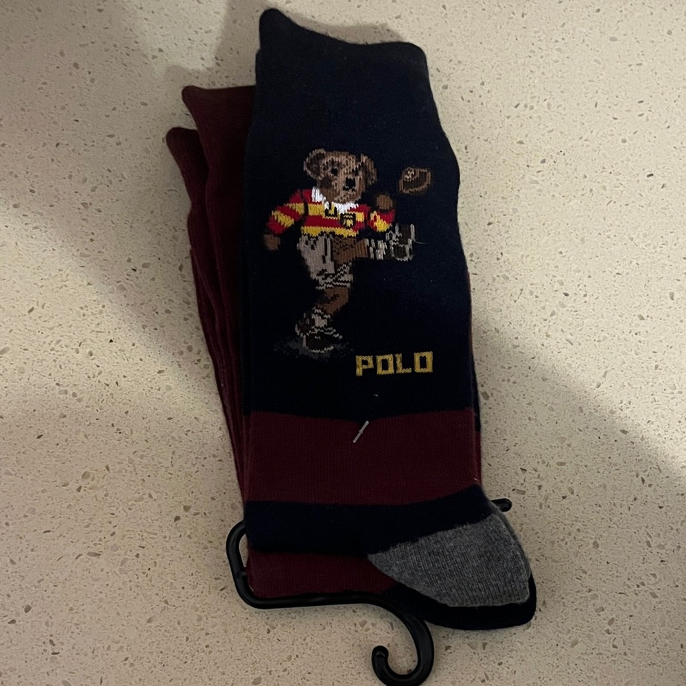 Polo by Ralph Lauren Men's Bear Crew Socks - Navy, Burgundy, and Gray